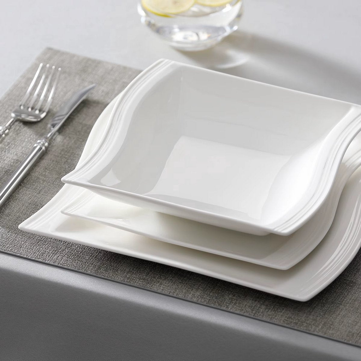 Essenza Exquisite Bordenset – 6 persoons – Wit Keramisch – Dinerborden – Ontbijtborden