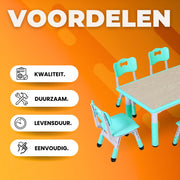 Kindertafel en 4 Stoelenset - Voor Peuters en Jonge Kinderen - Verstelbare Tafelset voor Spelen, Studeren & Tekenen - Duurzaam Kunststof in Neutrale Kleuren - Groen - 120x60cm