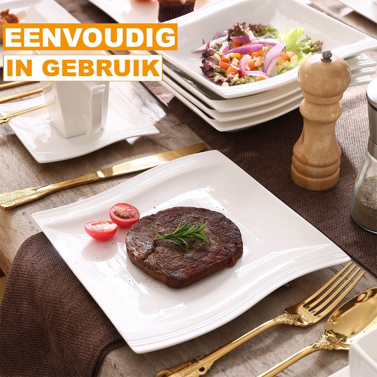 Essenza Exquisite Bordenset – 6 persoons – Wit Keramisch – Dinerborden – Ontbijtborden