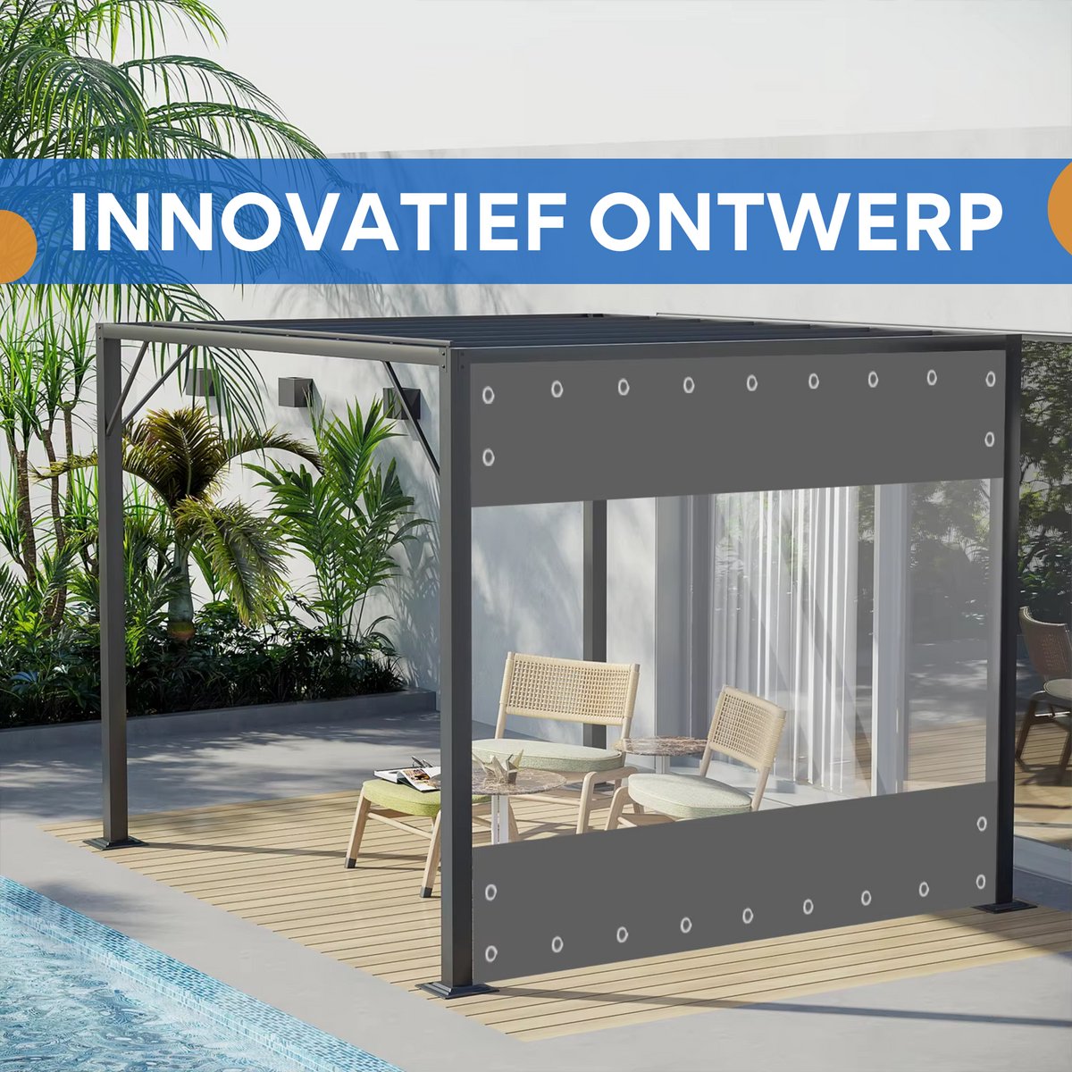Transparant PVC zeildoek - Waterdicht - Dekzeil - Veranda - Overkapping - Wind - Khaki - 240x300cm