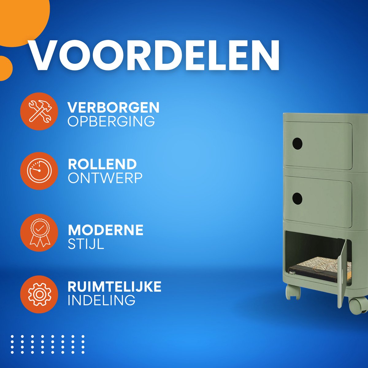 Nachtkastje - Bijzettafel - met Wielen - 32 cm - met Verborgen Opbergruimte - Moderne Opbergtafel voor Slaapkamer & Woonkamer - 3-laags - Groen