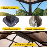 Paviljoen Gazebo - Aluminium Hardtop Pergola - Tuinpaviljoen - Partytent - 3 x 3,6 m - Met Mosquito Netting