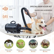 Luxe hondenföhn - 4 Hoofdstukken - 2000W - 2,7 Pk - Instelbare snelheid - Zwart