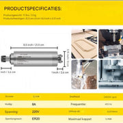 Spindelmotor -Luchtkoeler- Graveerfreesmachine- Watergekoelde CNC Freesspindel - 2.2kW - 220V-250V