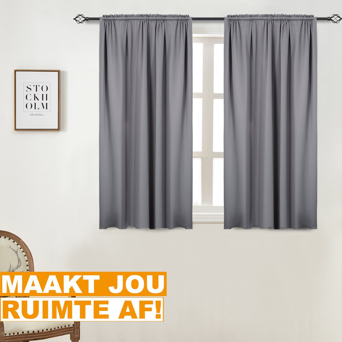 Happyment Gordijnen set Diva 2 stuks - Grijs 135x245cm - Verduisterend - met Plooiband - Fluweel Isolerend