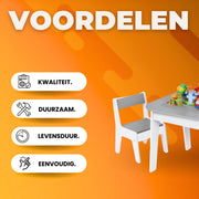 Kindertafel - Speeltafel- Voor Kinderen & Kleuterschool - Kindertafel en stoeltjes - 2-in-1 Speeltafel - Met Opbergruimte & Stoelen - Grijs