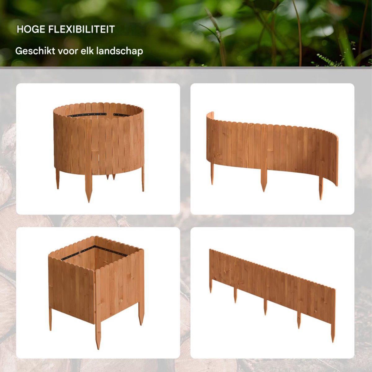 Tuin Gras Gazon Rand - Flexibele Houten Border voor Tuinhek - Tuinafboording voor Outdoor Landschap & Tuindecoratie - 203x60x1.4cm Bruin