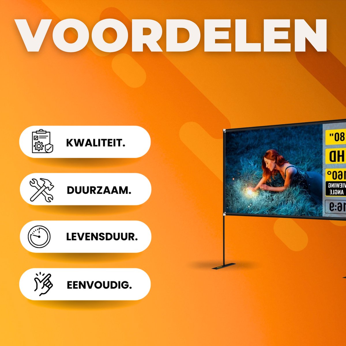 Projectiescherm deluxe - 80 inch - Beamerscherm - HD 4K - Projectiedoek - Beamer Scherm - 160° Kijkhoek