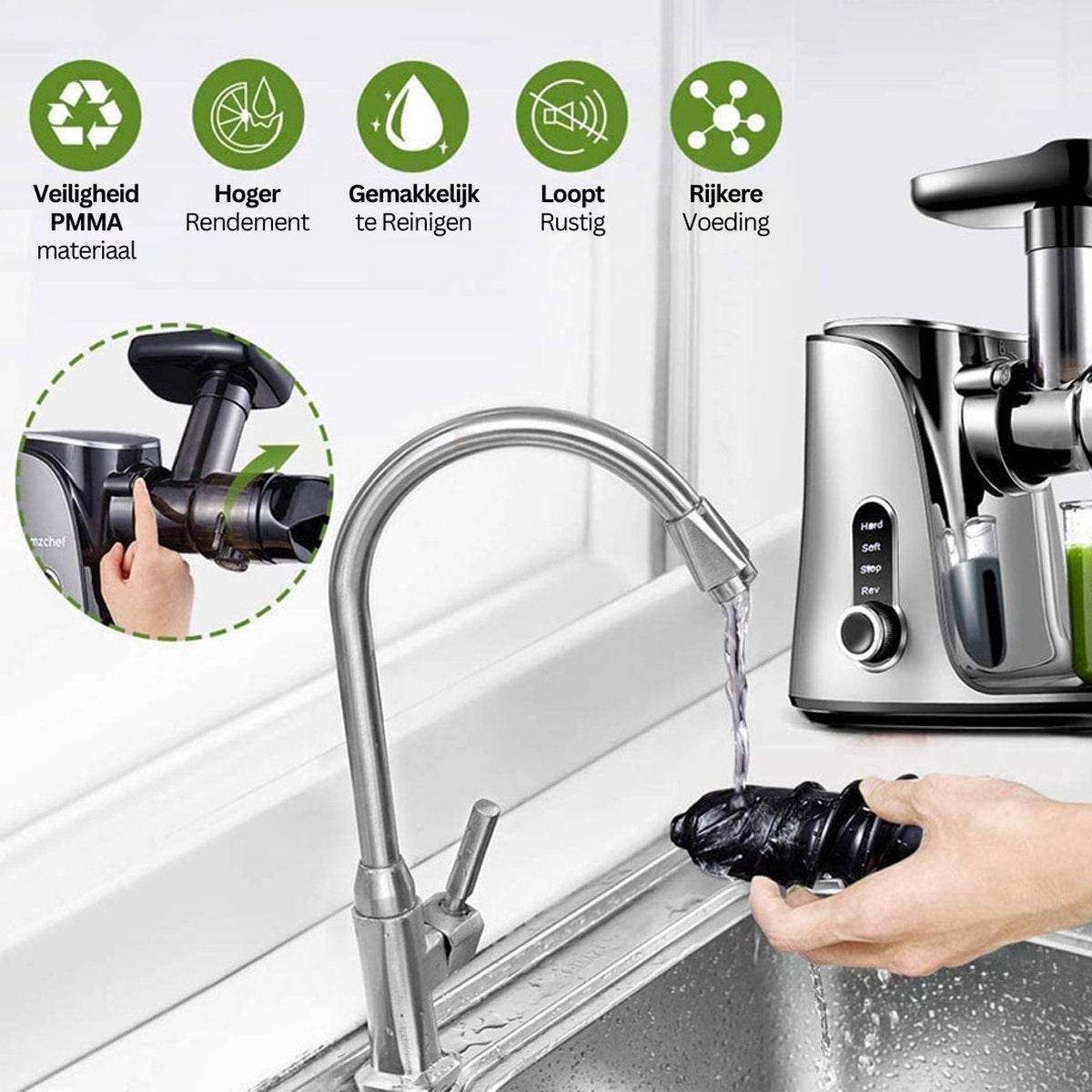 Happyment Slowjuicer PRO - Sapcentrifuge Met Led Display - Grijs - 500ml - Anti Slip