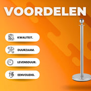 Rode loper paaltjes met touw - 90CM - Afzetpaaltjes - Afzetkoord paal met lint - Touw - Afzetlint Zilver