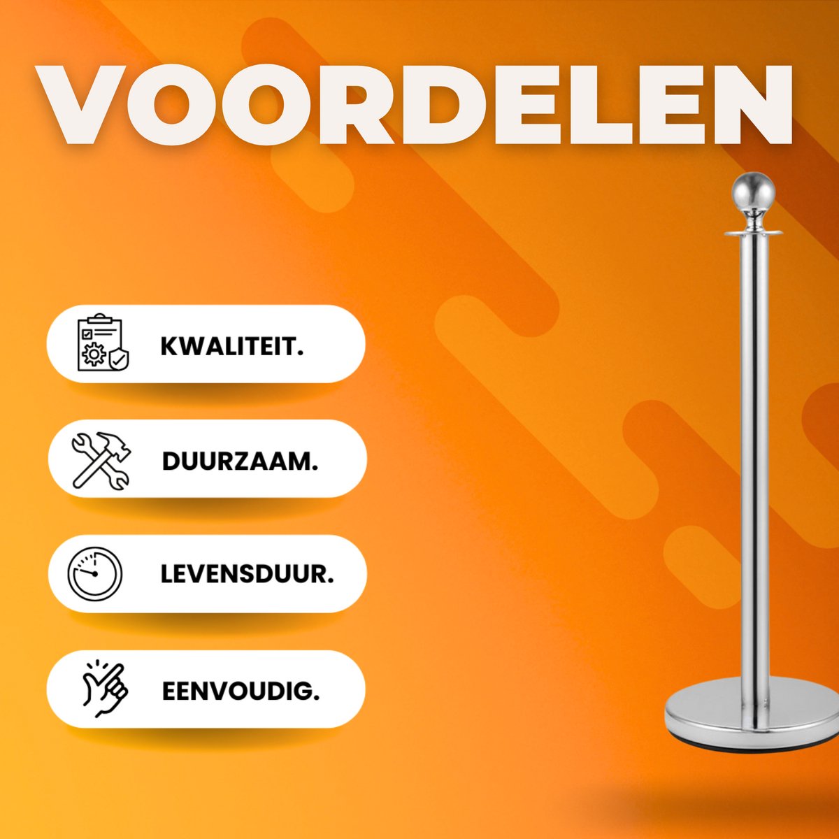 Rode loper paaltjes met touw - 90CM - Afzetpaaltjes - Afzetkoord paal met lint - Touw - Afzetlint Zilver