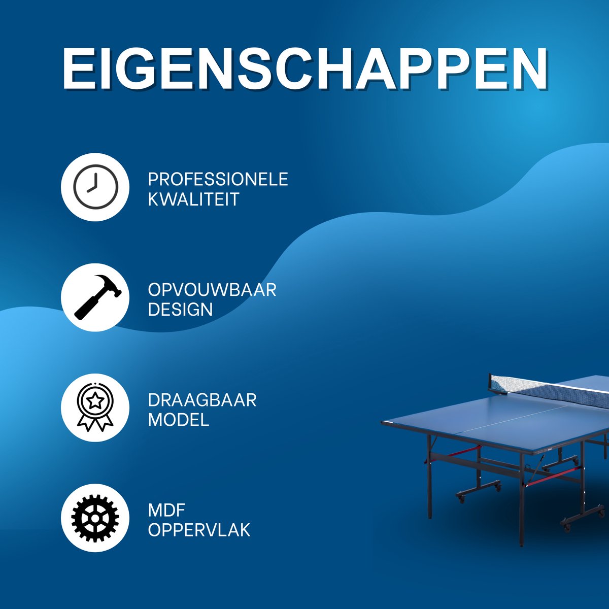 Professionele Opvouwbare Tafeltennistafel - Pingpongtafel - Voor Indoor & Thuisgebruik - MDF Speeloppervlak - Dikte 18mm