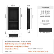 Douchenis - Wandnis - Inbouwnissen- Voor Badkamer & Douche - Zwart - 2 vakken - 41 × 81 cm