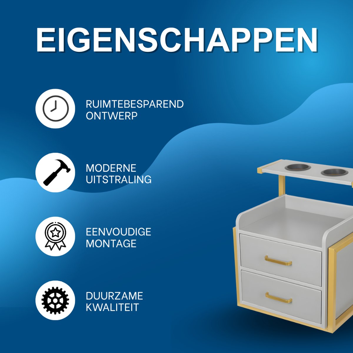 Wandkast - Hangkast - Muurkast - Opbergmeubel - Voor kapsalon - Opbergkast met wandmontage -Goud/Grijs