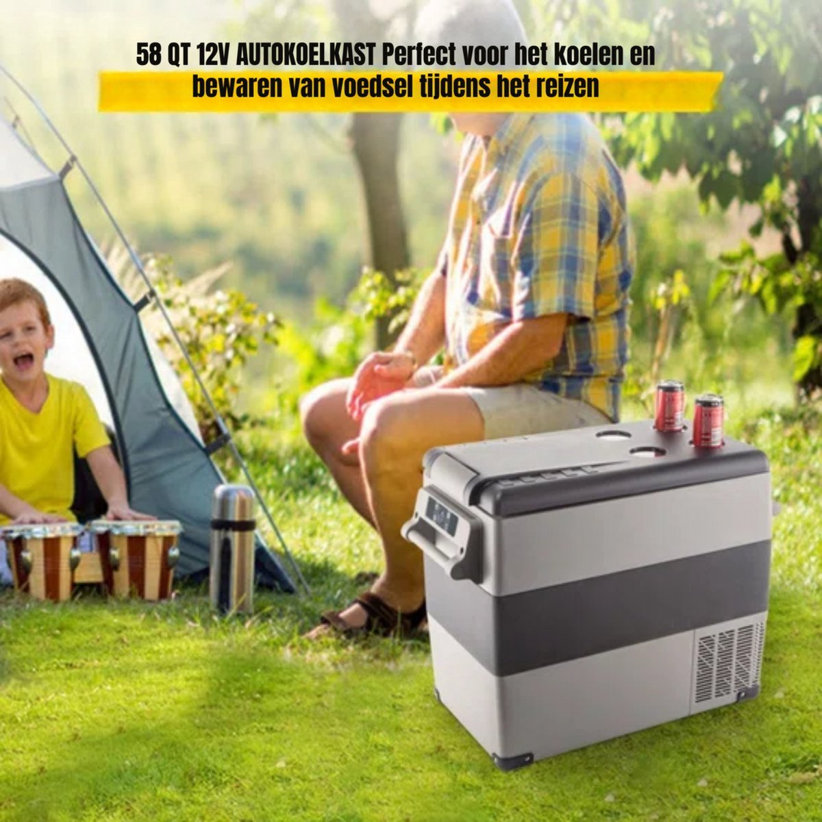 Koelbox XL - 55L - 60 Blikjes - Koeltas - Elektrisch - Oplaadbaar - Vriescombinatie - 220V - Camping, Auto, Caravan
