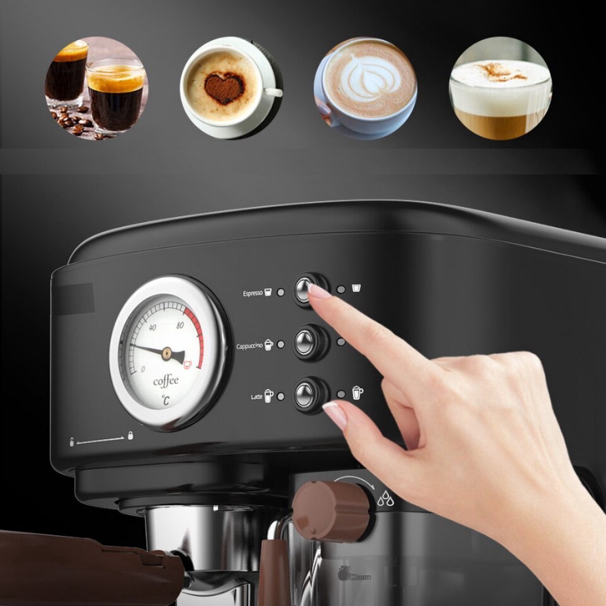 Happyment 3 in 1 Koffiemachine - Koffiezetapparaat - Koffie Apparaat - Pistonmachine - Melkopschuimer - Voor De Beste Koffie