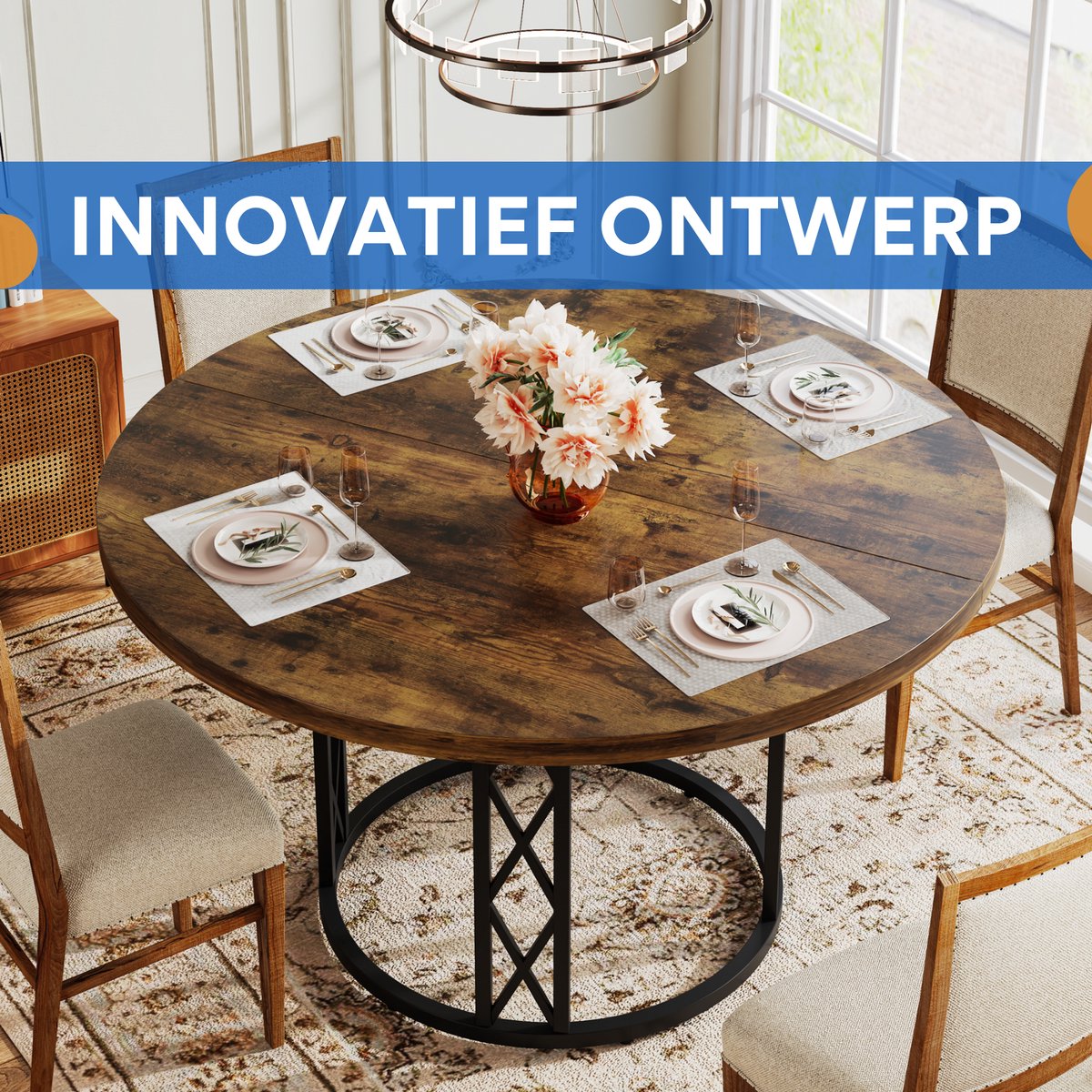 Eettafel Ceylix - Ronde Tafel 120cm - Voor 4 Personen - Voor Eetkamer of Keuken