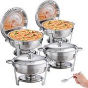 Buffetwarmer - Warmhoudplaat elektrisch - Voedselverwarmer - Chafing dish - Warmhoudbakken - RVS Set - 5,38L - 4-delig Ronde Container