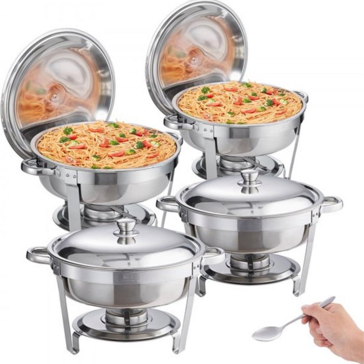 Buffetwarmer - Warmhoudplaat elektrisch - Voedselverwarmer - Chafing dish - Warmhoudbakken - RVS Set - 5,38L - 4-delig Ronde Container