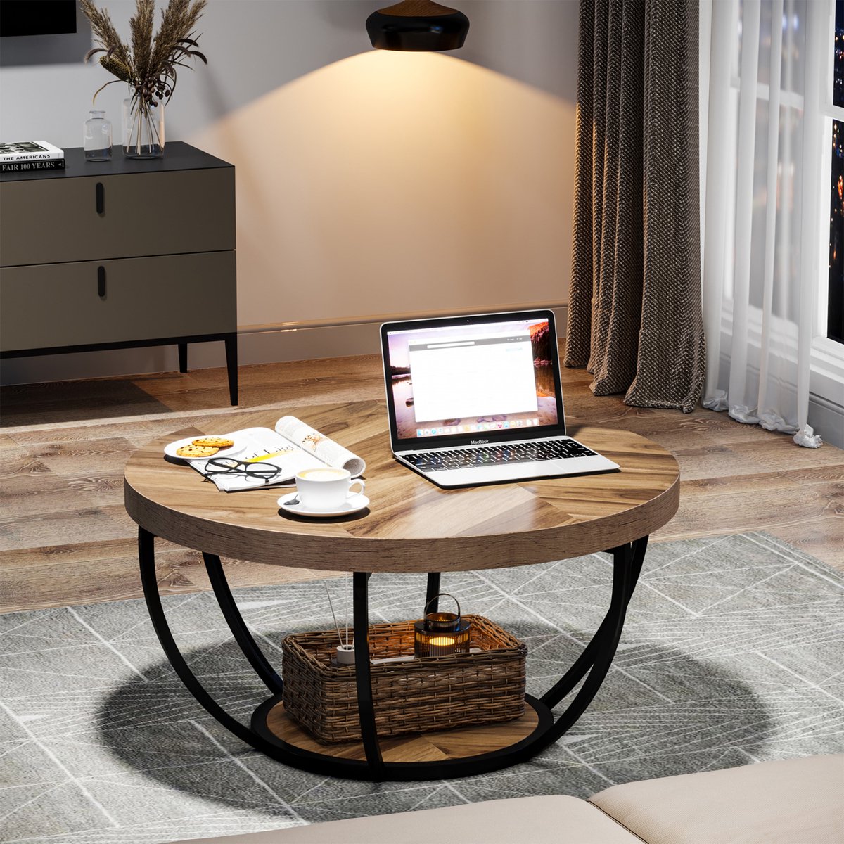 Salontafel Nolance - Rond - Modern - Voor woonkamer - Bijzettafel - 95cm - Bruin