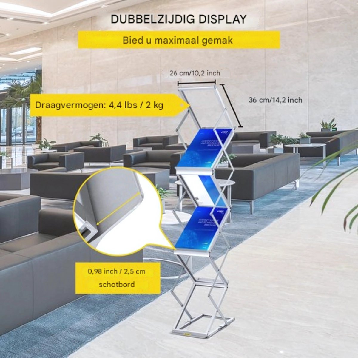 Opvouwbare Tijdschriftenrek - Zilver Aluminium - Tijdschriftenhouder - Lectuurbak - 26x36x152cm - 6 Vakken - Met Draagtas - Dubbelzijdig