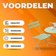 Bistroset 2 persoons - Metaal - Tuinset - Met bistrostoeltjes - 3-delig - Tuintafel - Groen