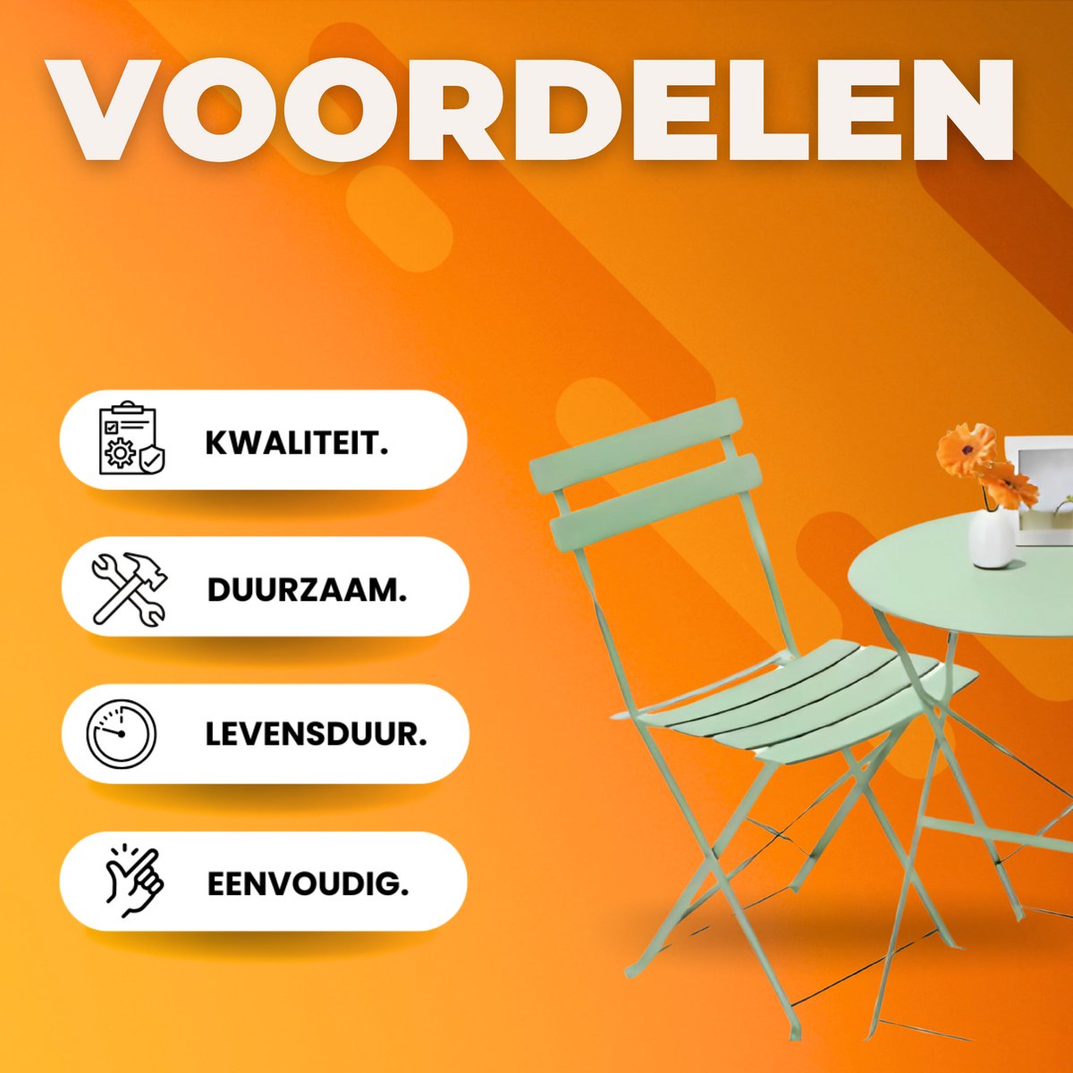 Bistroset 2 persoons - Metaal - Tuinset - Met bistrostoeltjes - 3-delig - Tuintafel - Groen