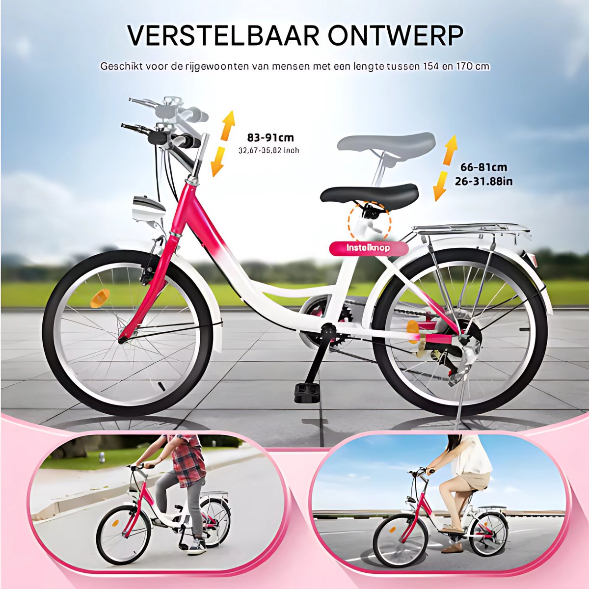 Kinderfiets Rosaline - 20 inch - 6 versnellingen - Roze - Voor meisjes - Peuterfiets - Verstelbaar in hoogte