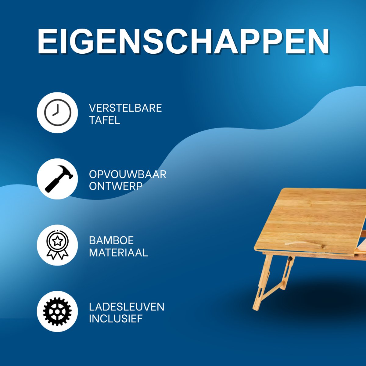Laptoptafel – Tablethouder - Bedtafel - Voor thuis, slaapkamer of kantoor – Bamboe / Natuurlijk
