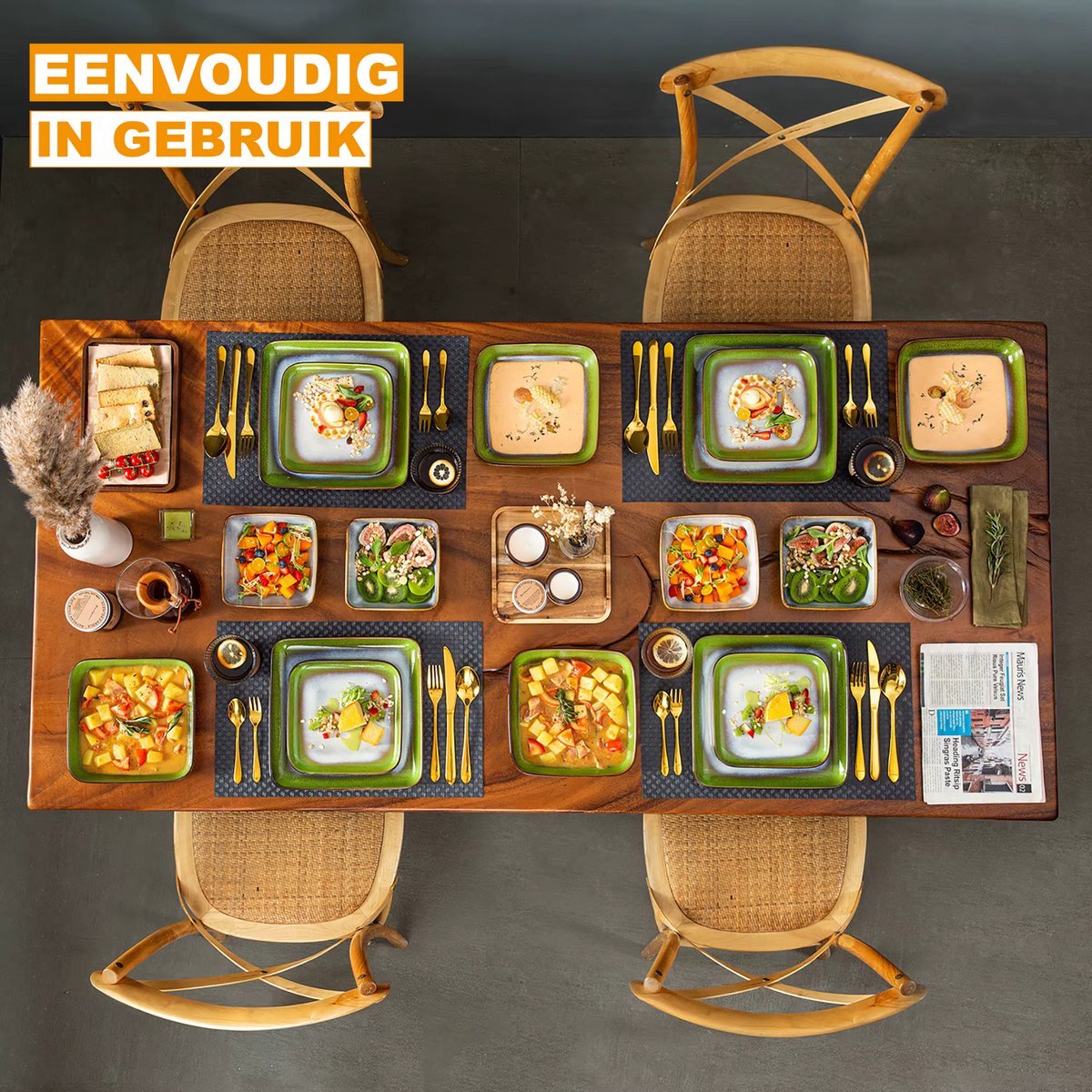 Velvet color Ontbijtborden – 4 persoons – 16 delig – Keramisch – Eetborden – Breakfast Plates – Hoogwaardige kwaliteit