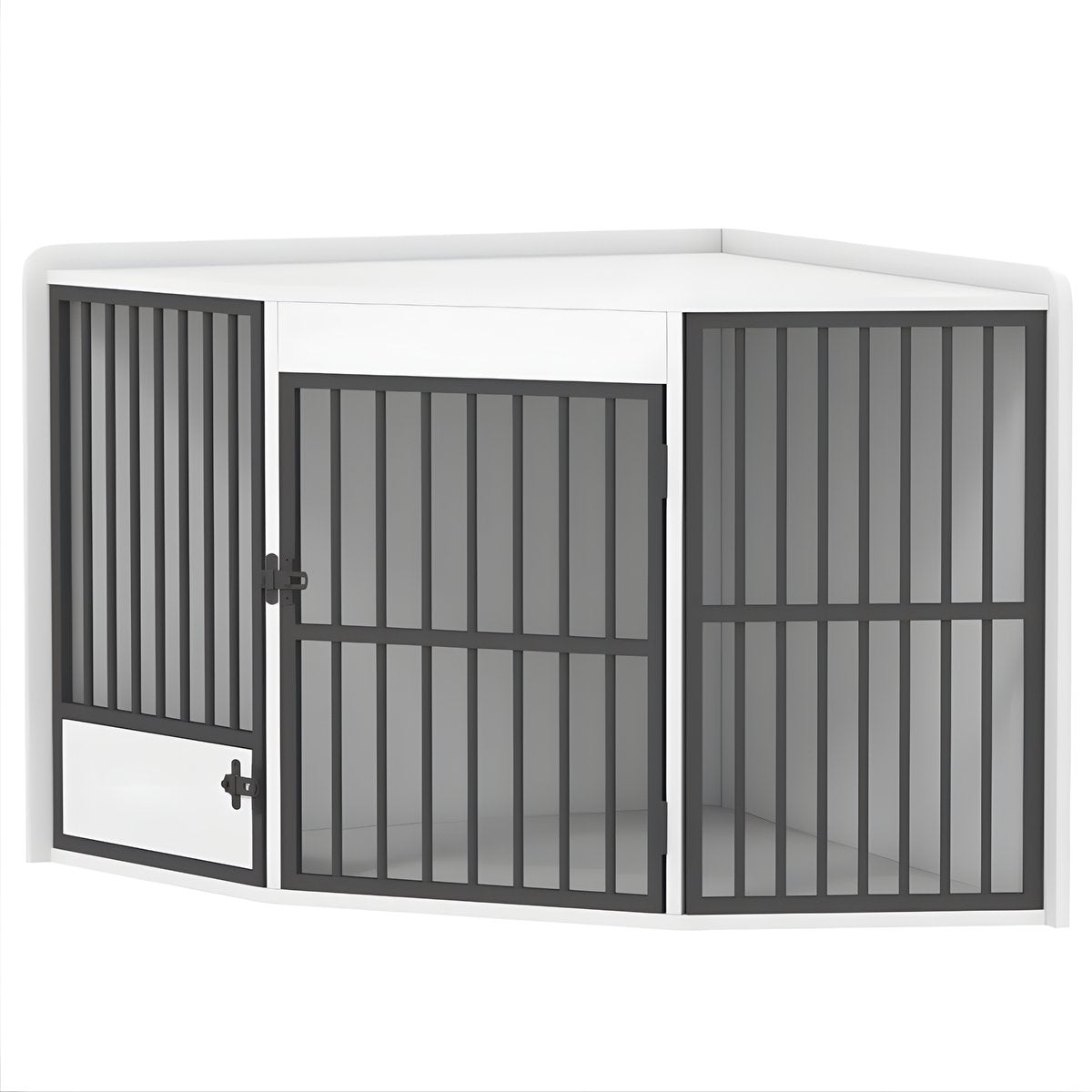 Hoek Hondenbench - Hondenkrat - Hondenkennel - Hoekvormig - Hondenhok - Voor Kleine & Middelgrote Honden - Wit