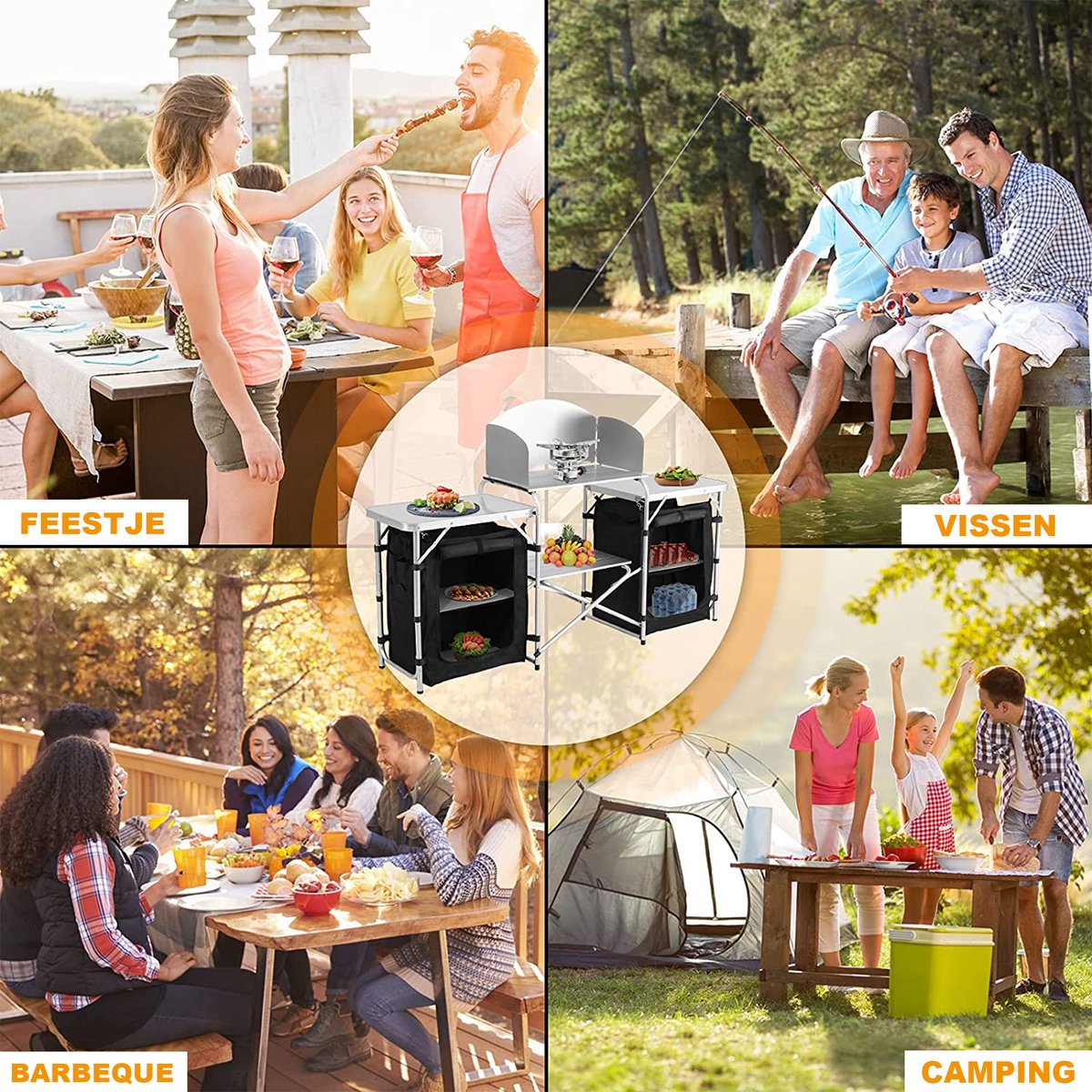 Happyment Campingkeuken deluxe - buitenkeuken inklapbaar - opvouwbaar - 2 in 1