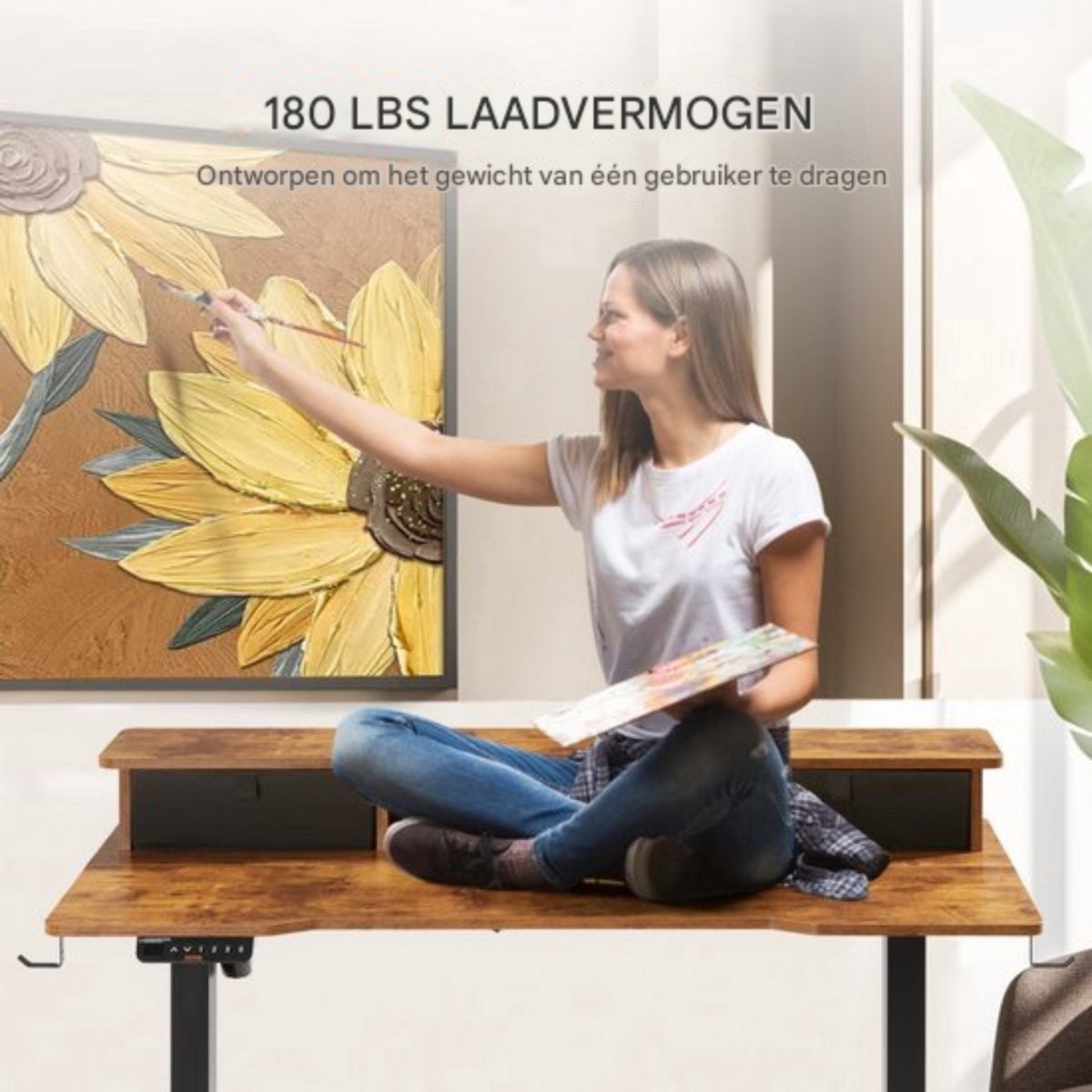 Elektrisch zit sta bureau - Vintage - In Hoogte Verstelbaar Werkstation - 140x70cm