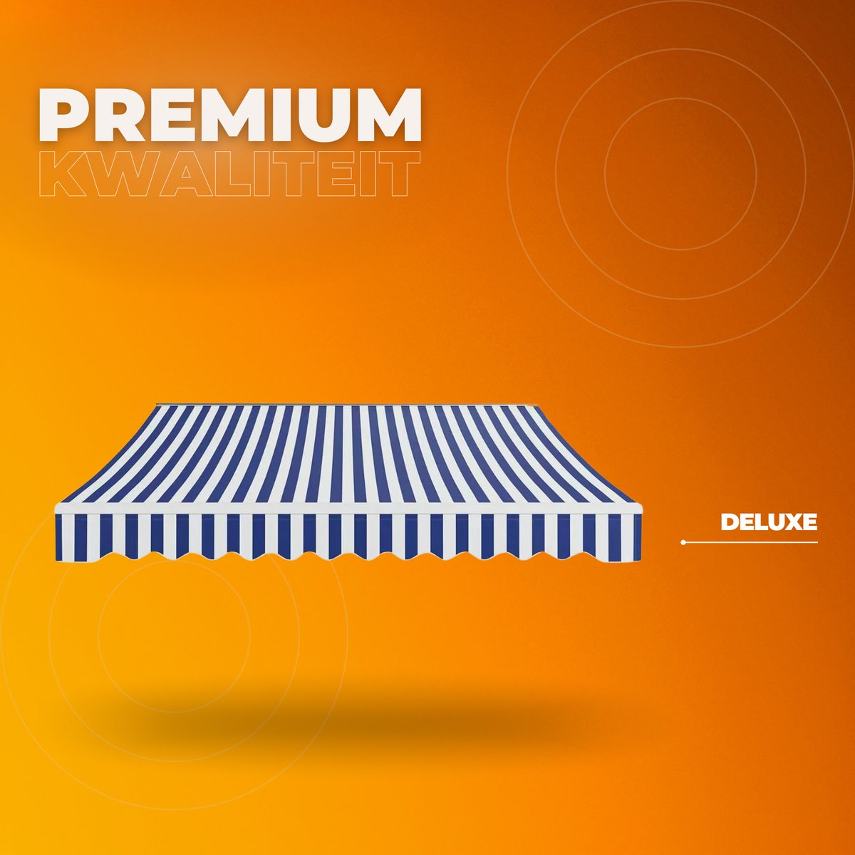 Terras zonnescherm handmatig - Met opbouw frame - Zonneluifel - Balkon of tuin - 300x250cm - UV50+ - Blauw - Met arm - Polyester doek