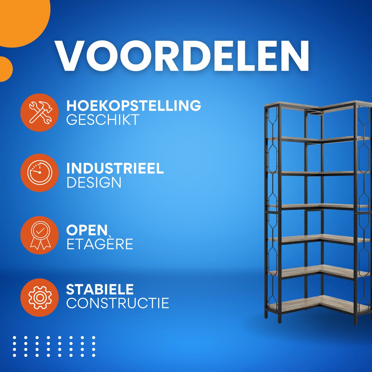 Hoekkast Lavin - Boekenkast - Woonkamer - 7 lagen - Hoekboekenplank - Hoekkast -200cm - Opbergrek - Hoekmeubel