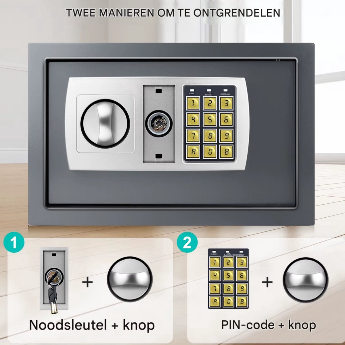 Digitale Stalen Beveiligingskluis Loranzo - Commerciële Kluis - Wandmontage - 2 Sleutels - 4.6L
