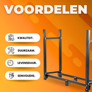Brandhoutrek - Buiten en- binnen- Haardhoutopslag- Houtopslag- Zwart Metalen Houtopslag - Industrieel Design Brandhoutrek