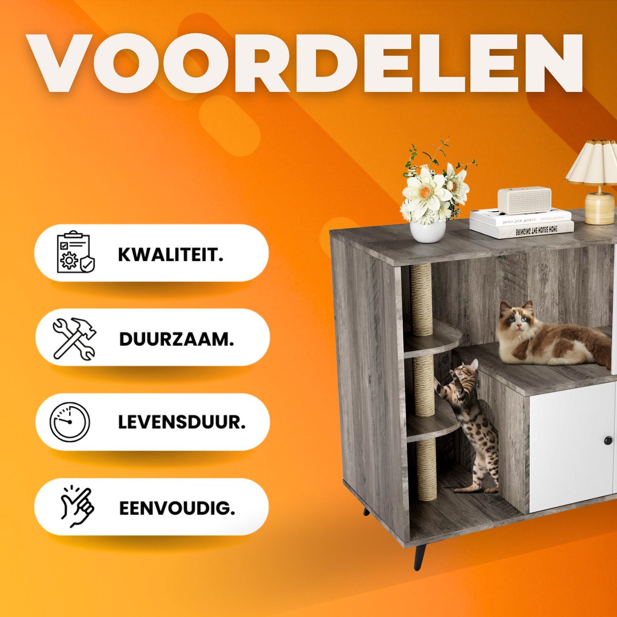 Grote Verborgen Kattenbakmeubilair - 3-Laags Planken met Kattenbakvanger - Kattenbakkast 100x92x50 cm voor de Woonkamer
