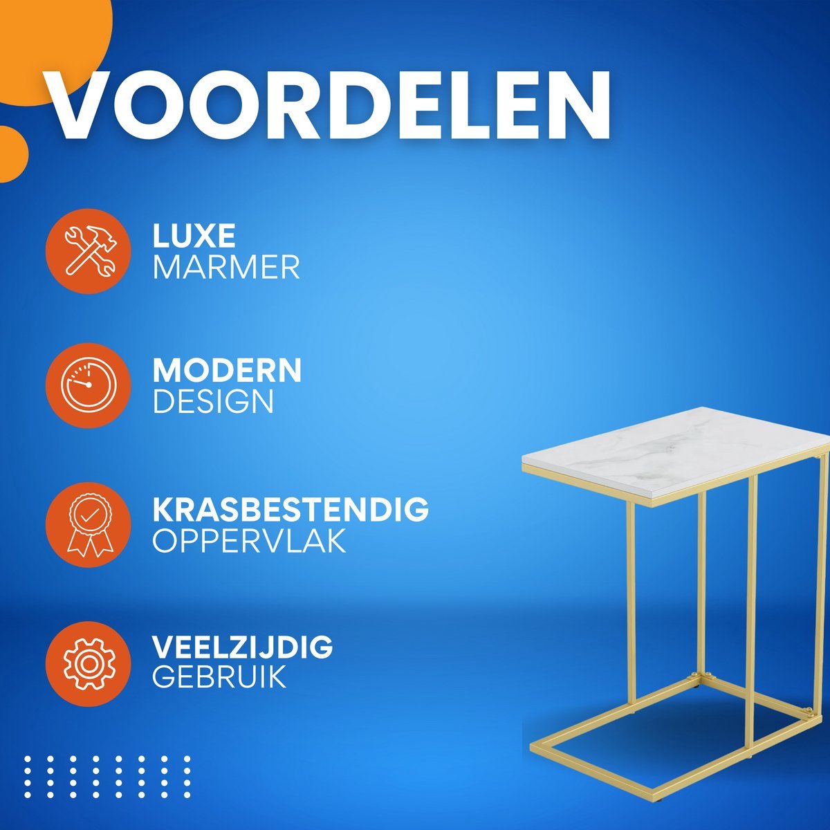 Salontafel Valora - Vierkante salontafel - Woonkamer - Marmerlook - Bijzettafel - Side table