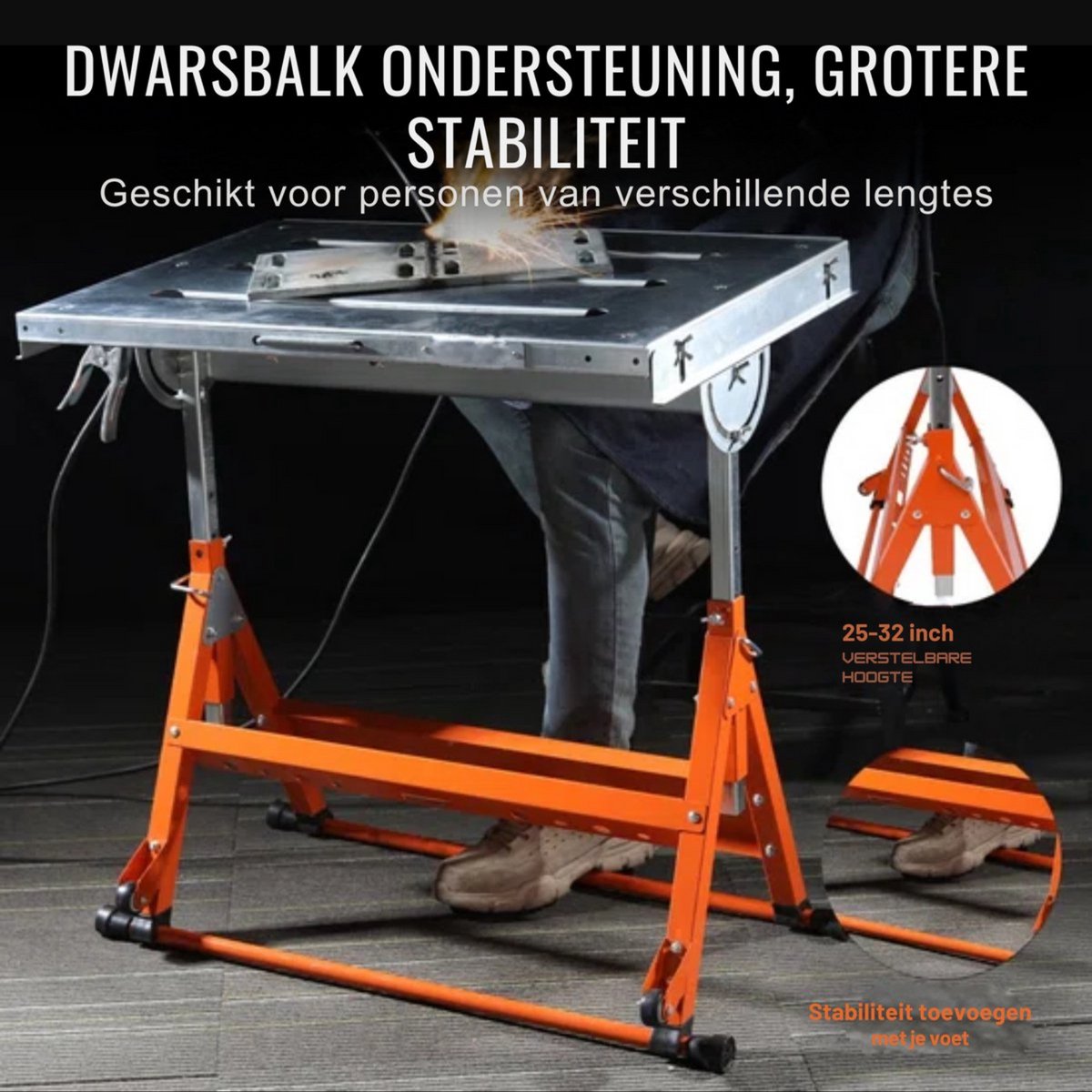 Opklapbare Lastafel - Werkbank 76x50 cm - Verstelbaar 63–81 cm - 181kg - 0°/30°/90°