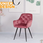 Happyment Eetkamerstoelen Fluweel - Roze - Woonkamerstoelen - Fauteuil velvet - Keukenstoelen - Kuipstoel - Set van 2