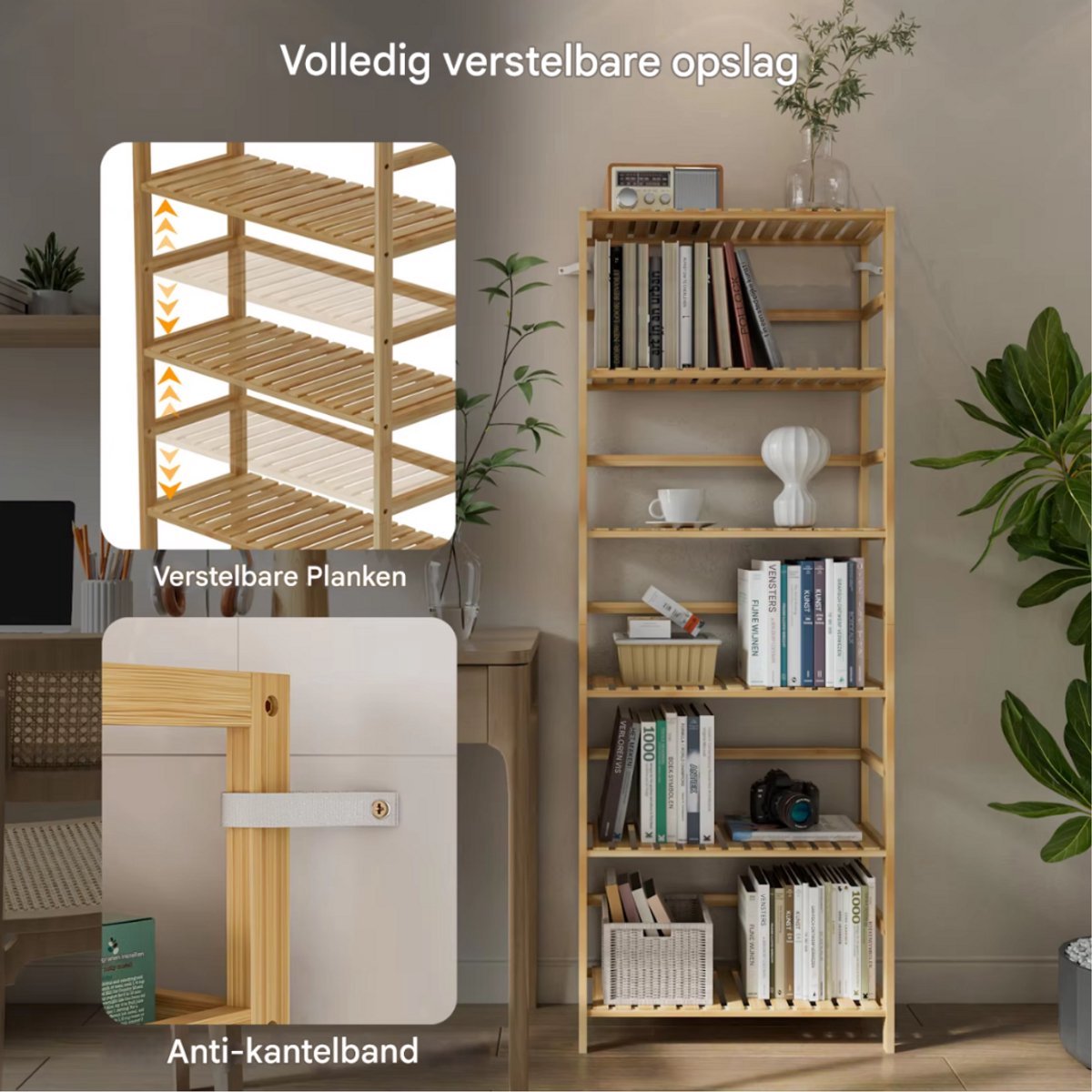 Plantenstandaard Fioren - Bamboe - 161cm - Plantenrek - Plantentafel - Voor binnen & buitengebruik - Bloempothouder - Metaal