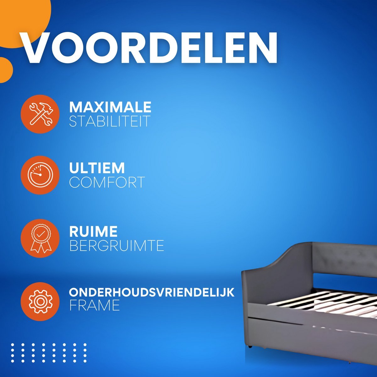 Opulence Slaapbank voor 2 personen - 90 x 200 cm - Logeerbed - Zetelbed - Gestoffeerd - Grijs
