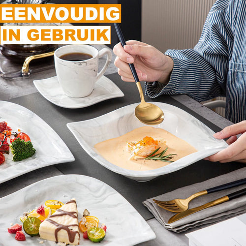 Aristocratic Serviesset – 6 persoons – 30 delig – Marmer look Keramisch – Eetborden – Breakfast Plates – Uniek servies