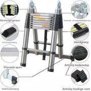Telescopische Ladder Nazo - 190CM - Roestvrijstalen Vouwladder - Draagbare Uitschuifbare Loft Ladder - Max. Belasting 150kg/330lb - EN131