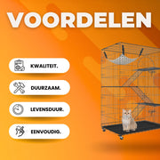 Kattenkooi - Metalen kattenbench kooi - 4 Niveaus - 3 Ladders - Voor binnen - 2 Deuren