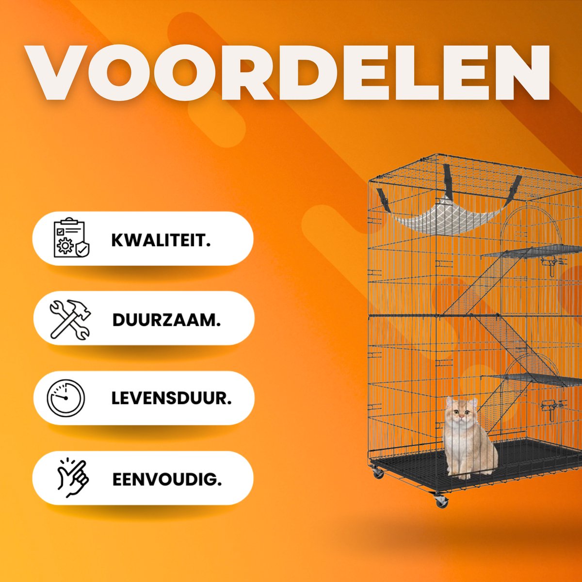 Kattenkooi - Metalen kattenbench kooi - 4 Niveaus - 3 Ladders - Voor binnen - 2 Deuren