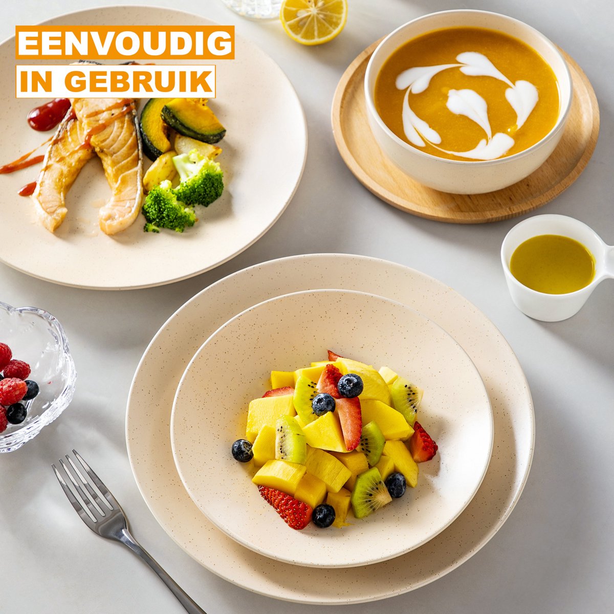 Santivo Serviesset - 12 delig - 12 persoons - Beige - Dinerborden - Bordenset - Diepe borden - Ontbijtborden - Servies - Keukenservies