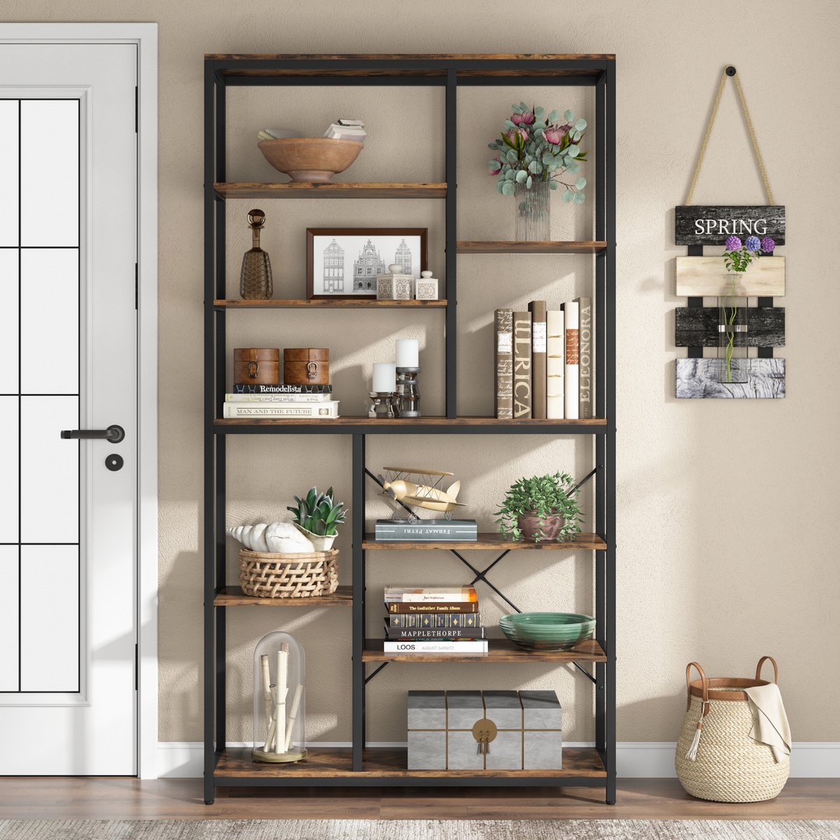 Boekenkast industrieel - Voor woonkamer, slaapkamer of kantoor - Opbergkast - 200cm - Vakkenkast - Bruin