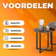 Salontafel - Bijzettafels - 2 stuks - Voor Woonkamer - Vintage Bijzettafel van Hout met Metalen Poten - Middentafel 80cm x 42cm - Bruin